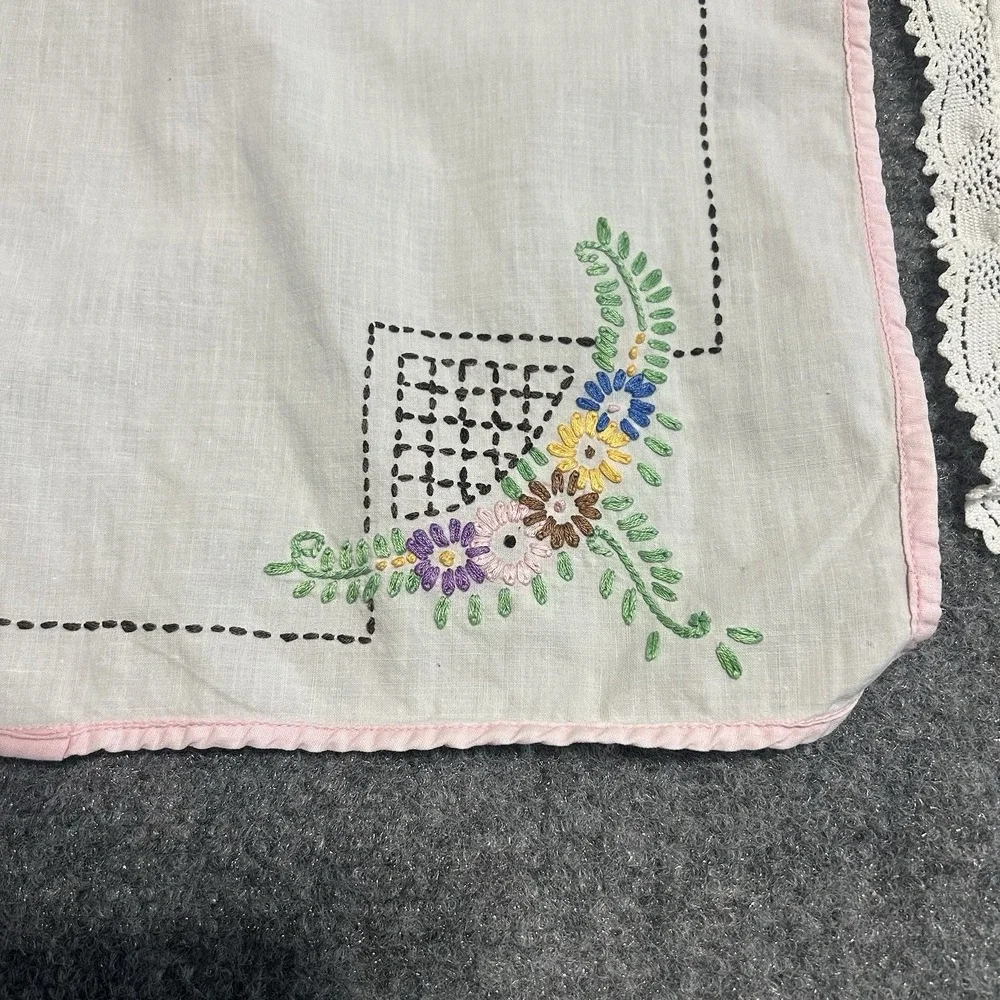 Vintage Needlepoint Cross-stitch‎ Linens Doily Set Of 2 Floral